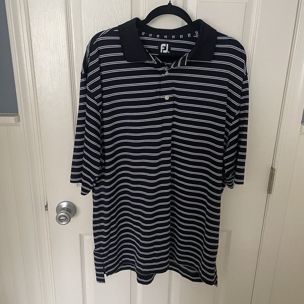 Footjoy FJ Golf  Polo Shirt Black Blue White Striped Men's Size XL